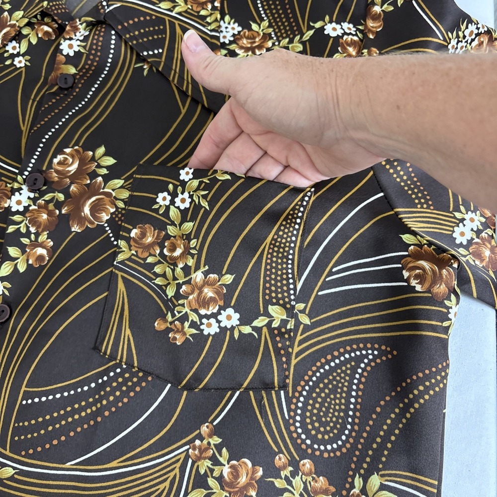 Vintage Gallery Ltd. Button Up Dress Shirt Mens Large Brown Floral Groovy Disco - Picture 4 of 7